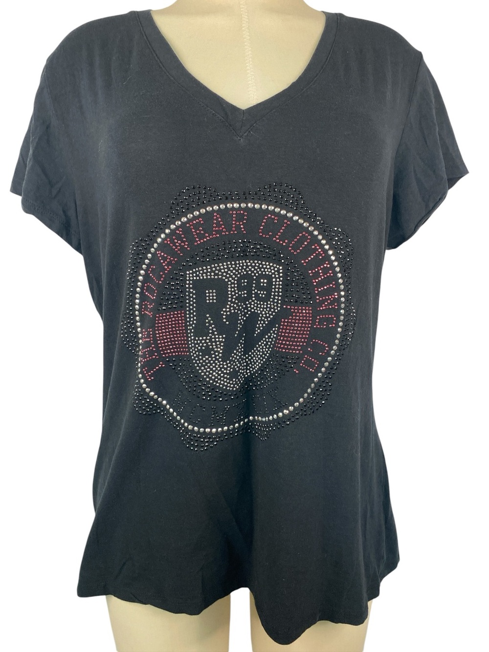 Rocawear Black Studded Graphic V-Neck Women's Top Size 1X